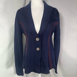 Anthropologie Rosie Neira Polka Dot Knit‎ Blazer Navy & Red Vampire Diaries Boho